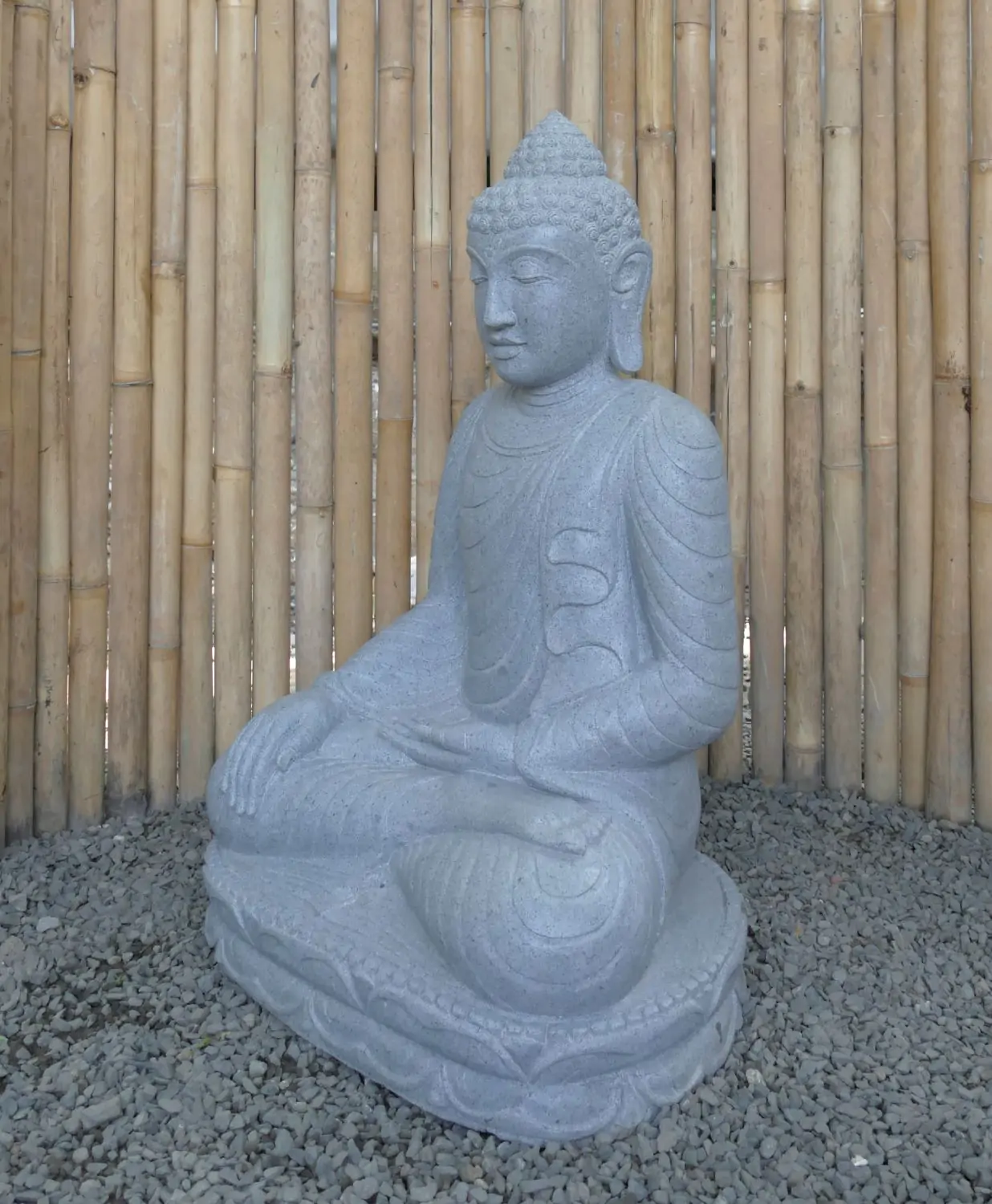  Product image 3 of the product “Seated Buddha made of Riverstone in Bhumisparsha - gesture of touching the earth. 80cm height. ”